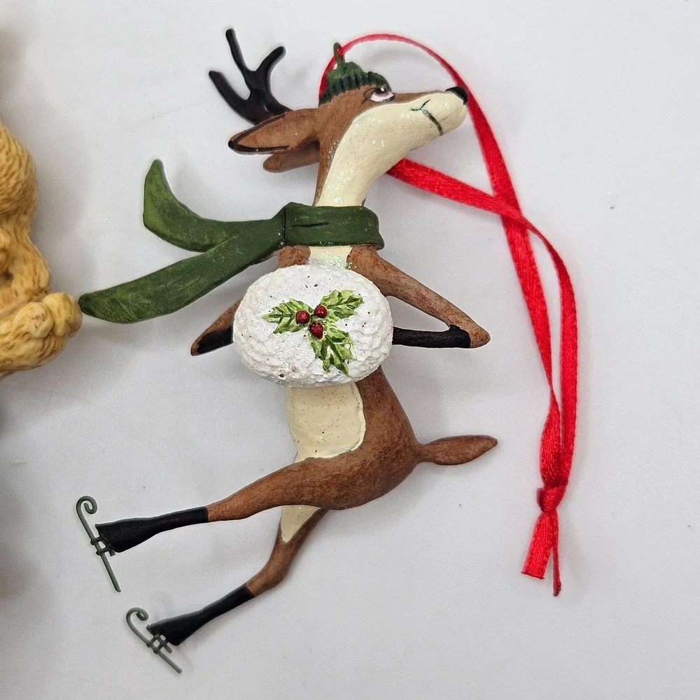 Vintage Clare's 1997 Christmas Bear Ornament Tree Costume + Skating Reindeer Lot
